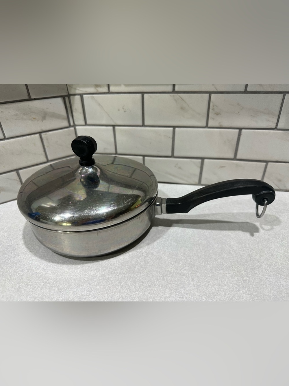 Farberware 7" Fry Frying Pan Skillet w Lid. Aluminum Clad Stainless Steel USA